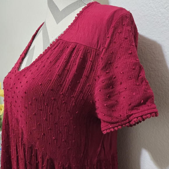 KNOX ROSE Burgundy Short Sleeve Dress with Swiss Dots Size Medium - Picture 5 of 12